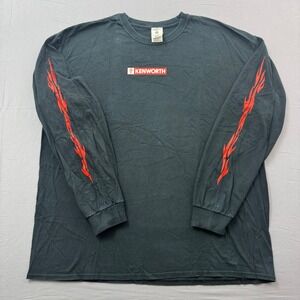 Kenworth Long Sleeve Shirt Men 2XL Black Red Box Logo Flame Graphic BDA Trucking
